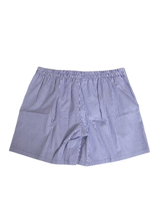 Bañador tipo short con botones y rayas de algodón azul y blanco  