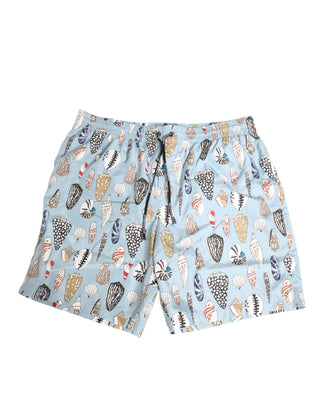 Bañador tipo short para hombre de nylon con estampado de conchas azul