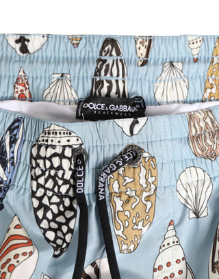 Blue Seashell Print Nylon Men Shorts Swimwear