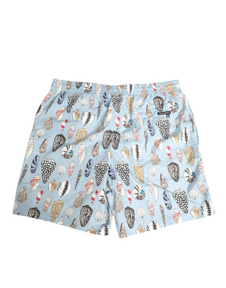 Blue Seashell Print Nylon Men Shorts Swimwear