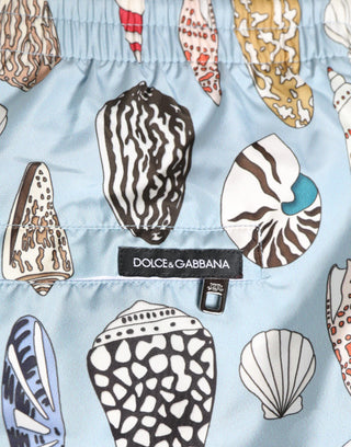 Blue Seashell Print Nylon Men Shorts Swimwear