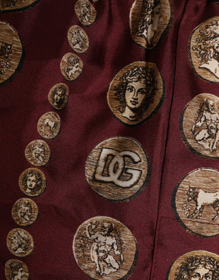 Burgundy Silk Coin Print Men Boxer Short Swimwear