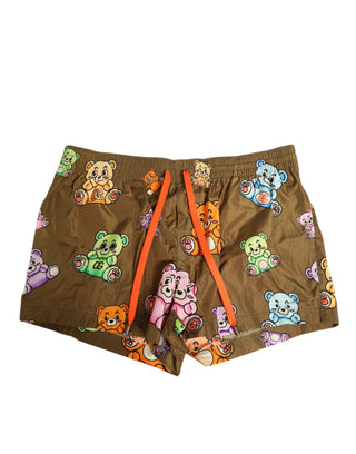 Shorts de baño para hombre con estampado multicolor de osito marrón  