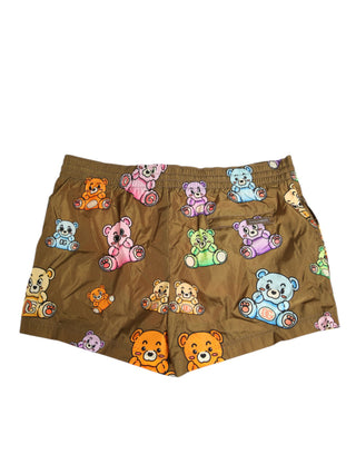 Shorts de baño para hombre con estampado multicolor de osito marrón  