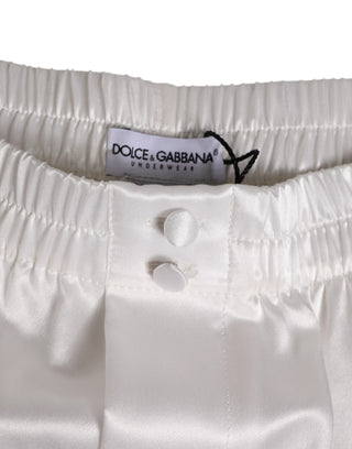 White Silk Satin Elastic Men Boxer Short Swimwear