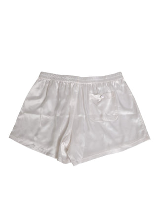 White Silk Satin Elastic Men Boxer Short Swimwear