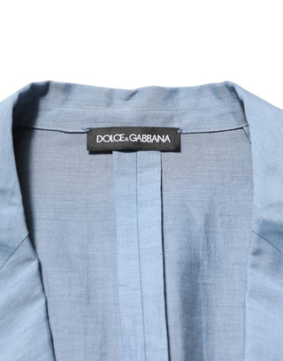 Light Blue Linen Double Breasted Men Jacket Blazer
