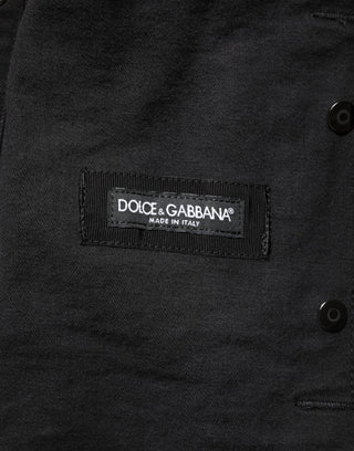 Black Cotton Denim Stretch Button Up Jacket