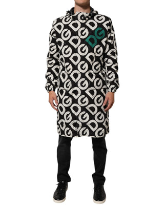 Chaqueta con capucha para hombre con estampado de logo en blanco y negro  