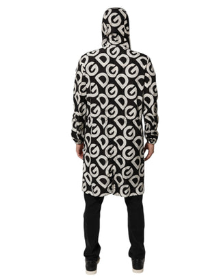 Schwarz-weiße Kapuzenjacke mit Logo-Print für Herren