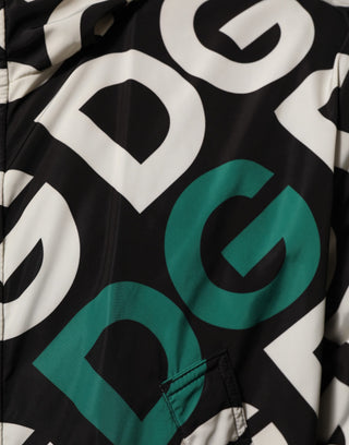 Schwarz-weiße Kapuzenjacke mit Logo-Print für Herren