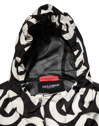 Schwarz-weiße Kapuzenjacke mit Logo-Print für Herren