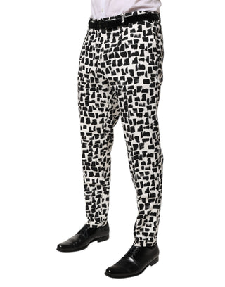 Schwarz-weiß bedruckte Hose aus Baumwollmischung