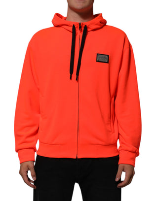 Red Fluorescent Polyester Logo Patch Hoodie Sweater