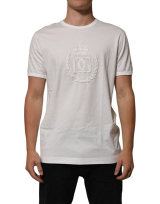 Weißes Baumwoll-T-Shirt für Herren mit geprägter DG-Krone