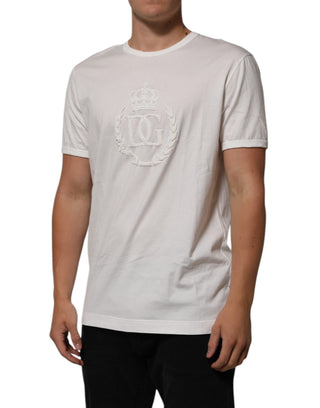 Weißes Baumwoll-T-Shirt für Herren mit geprägter DG-Krone