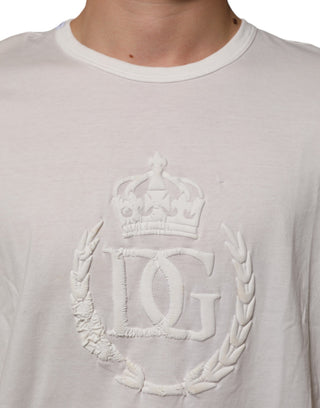 Weißes Baumwoll-T-Shirt für Herren mit geprägter DG-Krone