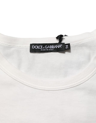 Weißes Baumwoll-T-Shirt für Herren mit geprägter DG-Krone