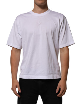 Weißes Baumwoll-T-Shirt mit Logo-Patch und Rundhalsausschnitt für Herren