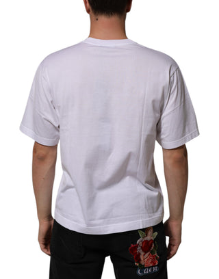 Weißes Baumwoll-T-Shirt mit Logo-Patch und Rundhalsausschnitt für Herren