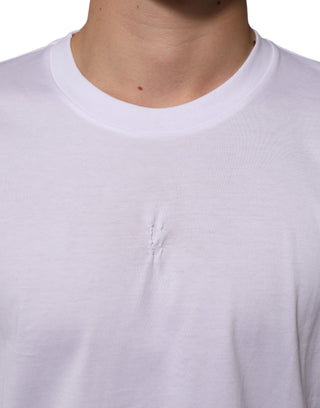 Weißes Baumwoll-T-Shirt mit Logo-Patch und Rundhalsausschnitt für Herren