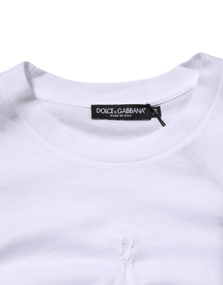 Weißes Baumwoll-T-Shirt mit Logo-Patch und Rundhalsausschnitt für Herren