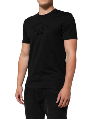 Herren T-Shirt aus schwarzem Baumwollsamt mit Logo-Print