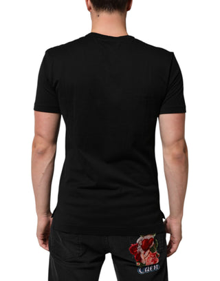 Herren T-Shirt aus schwarzem Baumwollsamt mit Logo-Print