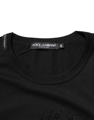 Herren T-Shirt aus schwarzem Baumwollsamt mit Logo-Print