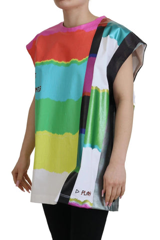 Mehrfarbige Print-Bluse Baumwoll-Tanktop TV-Print-T-Shirt