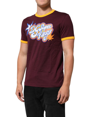 Burgundyfarbenes Baumwoll-T-Shirt DG Super King mit Logo