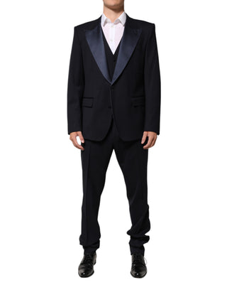 Dark Blue 3 Piece Wool Silk Blend Suit SICILIA