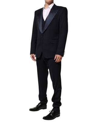 Dark Blue 3 Piece Wool Silk Blend Suit SICILIA