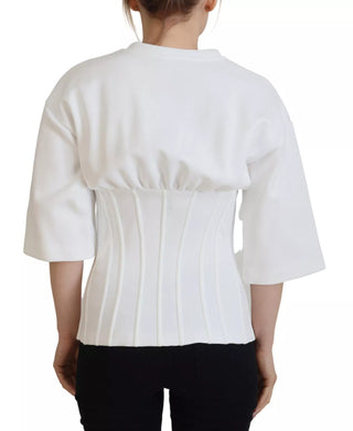 White Cotton Corset Stretch Top  T-shirt