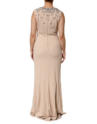 Nudesfarbenes, perlenbesticktes Kleid mit Kristallverzierung