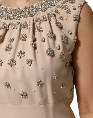Nudesfarbenes, perlenbesticktes Kleid mit Kristallverzierung