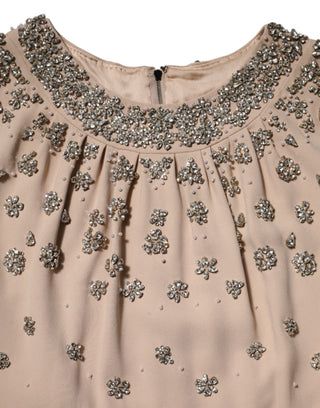 Nudesfarbenes, perlenbesticktes Kleid mit Kristallverzierung