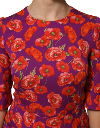 Lila Seiden-Midikleid mit Blumenmuster