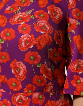 Lila Seiden-Midikleid mit Blumenmuster