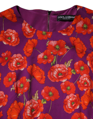 Lila Seiden-Midikleid mit Blumenmuster