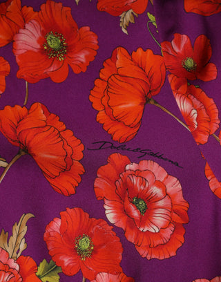 Lila Seiden-Midikleid mit Blumenmuster