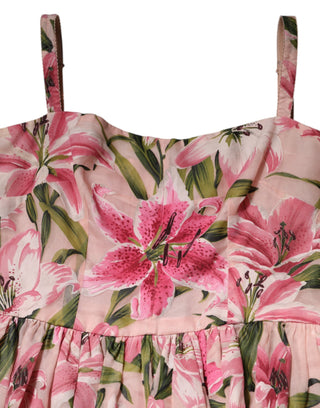 Rosa geblümtes ärmelloses Midikleid mit Lilienmuster