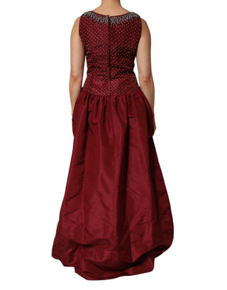 Burgunderfarbenes Abendkleid aus Seide mit Perlenbesatz