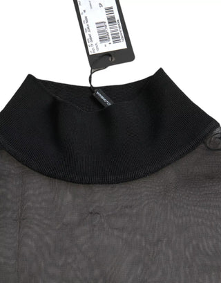 Blusa negra transparente de malla con cuello alto