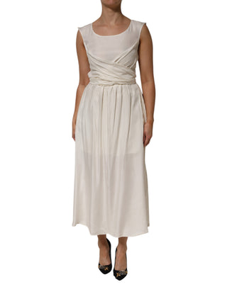 Elfenbeinweißes ärmelloses Maxi-Kleid aus Cupro-Viskose