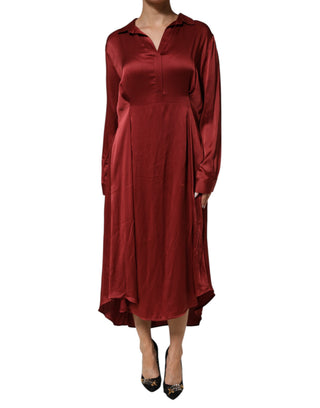 Vestido largo burdeos de acetato, viscosa y satén