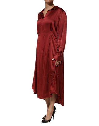 Langes Kleid aus burgunderrotem Azetat-Viskose-Satin