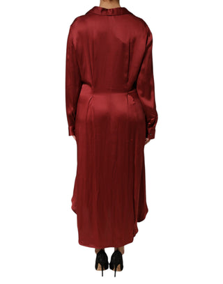 Langes Kleid aus burgunderrotem Azetat-Viskose-Satin
