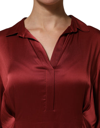 Langes Kleid aus burgunderrotem Azetat-Viskose-Satin