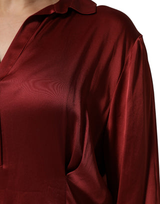 Langes Kleid aus burgunderrotem Azetat-Viskose-Satin
